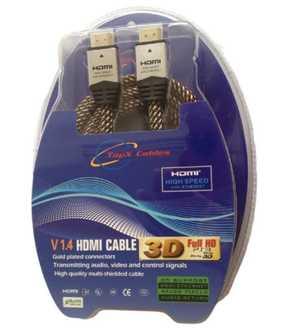 כבל HDMI1.4 בבליסטר TopX באורך 3 מטר